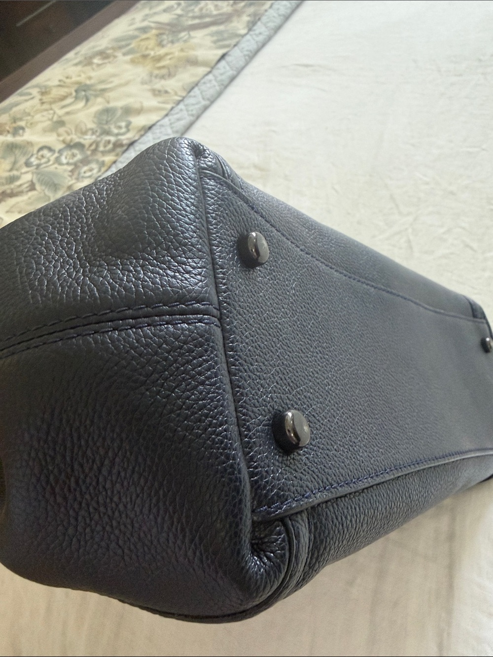 Coach Pebbled Leather Shoulder Tote in Midnight Blue - Picture 7 of 9